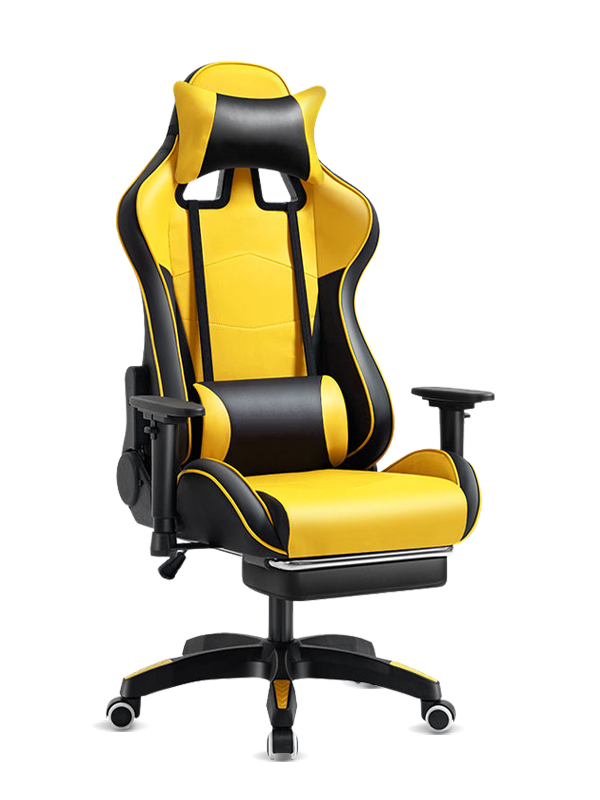 Дешевое желтое и черное офисное игровое кресло из искусственной кожи с высокой спинкой  Дешевое желтое и черное офисное игровое кресло из искусственной кожи с высокой спинкой